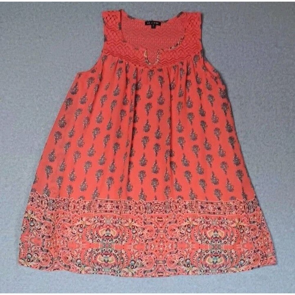 As U Wish Sleeveless Crochet Lace Mini Dress Medium Coral Boho Peasant Festival - Picture 1 of 12
